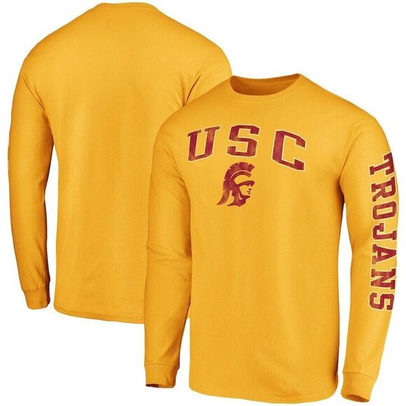 Men's Fanatics Gold USC Trojans Distressed Arch Over Logo 2-Hit Long Sleeve NWT - Picture 4 of 6
